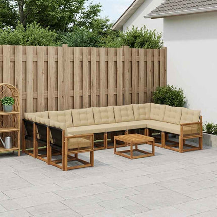 Udendørs sofagruppe med pude 11 pcs Naturlig og Beige