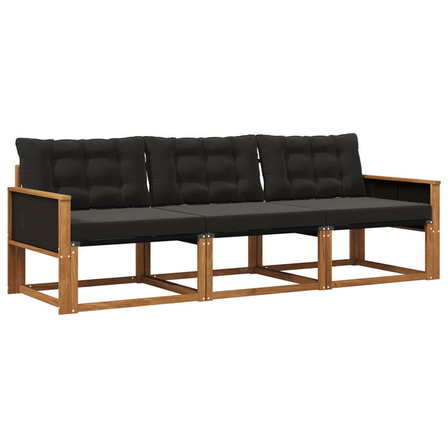 Udendørs sofagruppe med pude 3 pcs Naturfarvet og sort