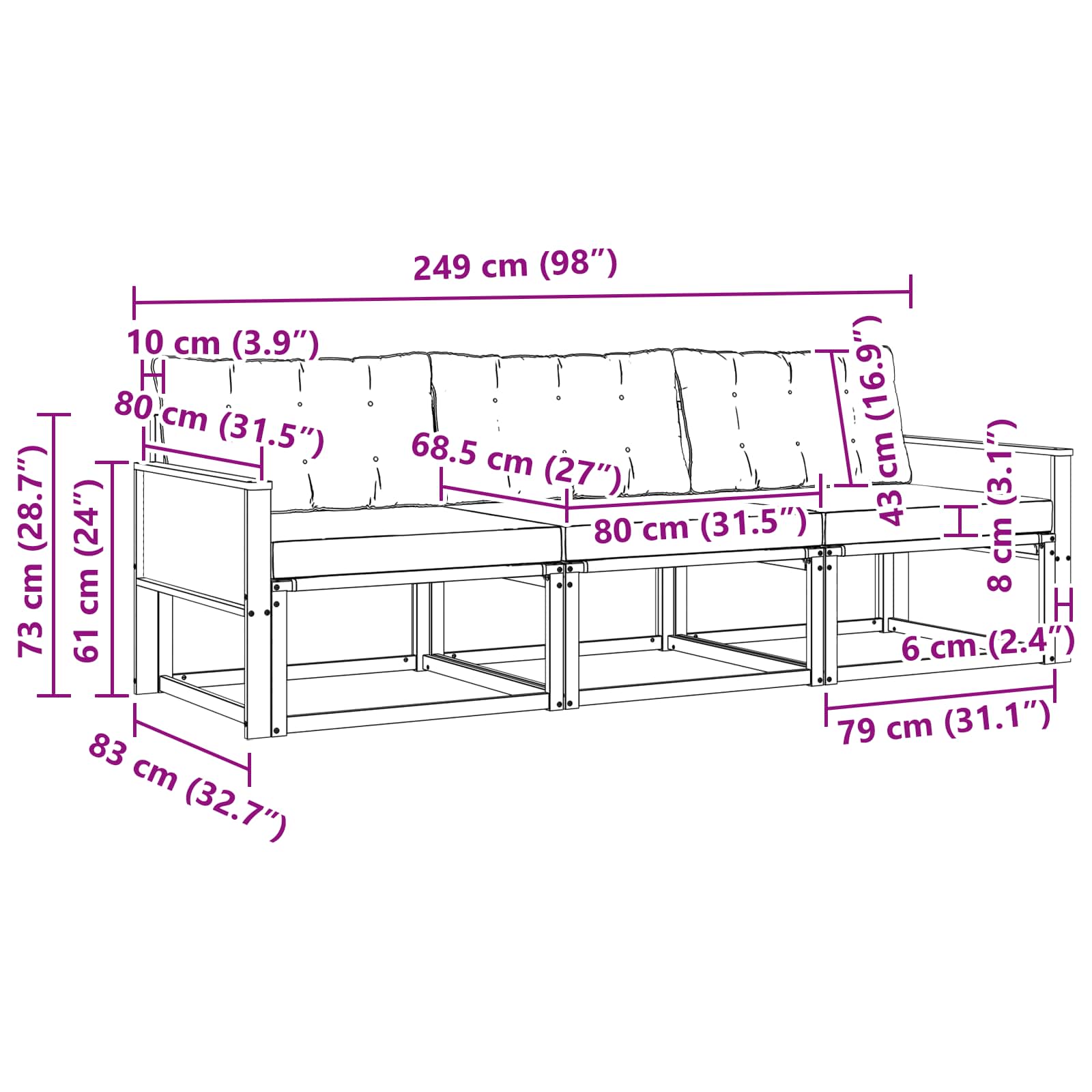 Udendørs sofagruppe med pude 3 pcs Naturlig og Beige