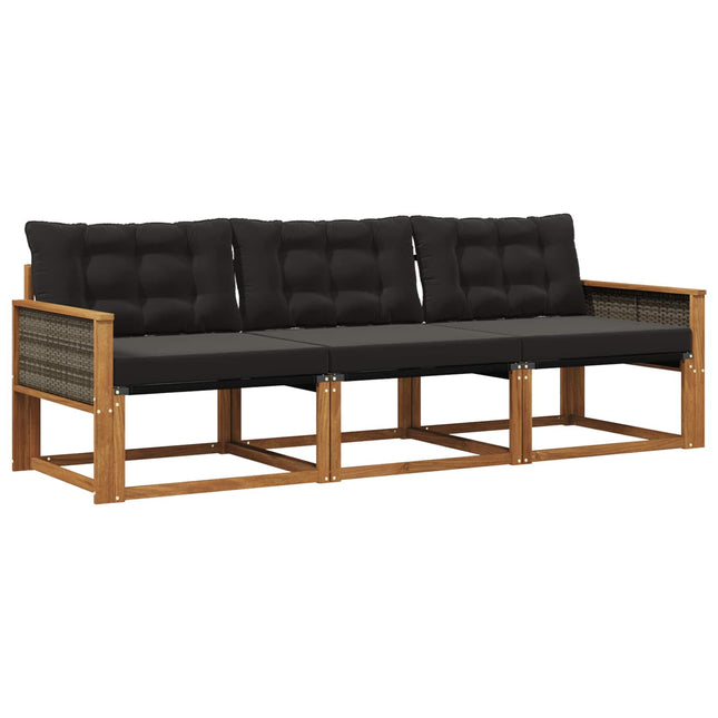 Udendørs sofagruppe med pude 3 pcs Naturfarvet og sort