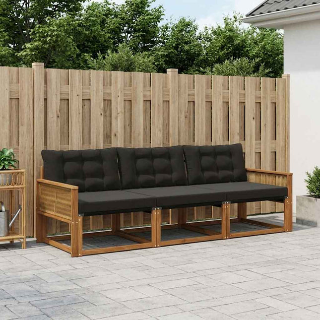 Udendørs sofagruppe med pude 3 pcs Naturfarvet og sort