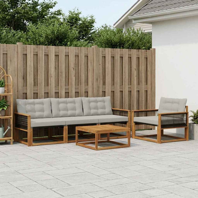 Udendørs sofagruppe med pude 6 pcs Naturfarvet og lysegrå