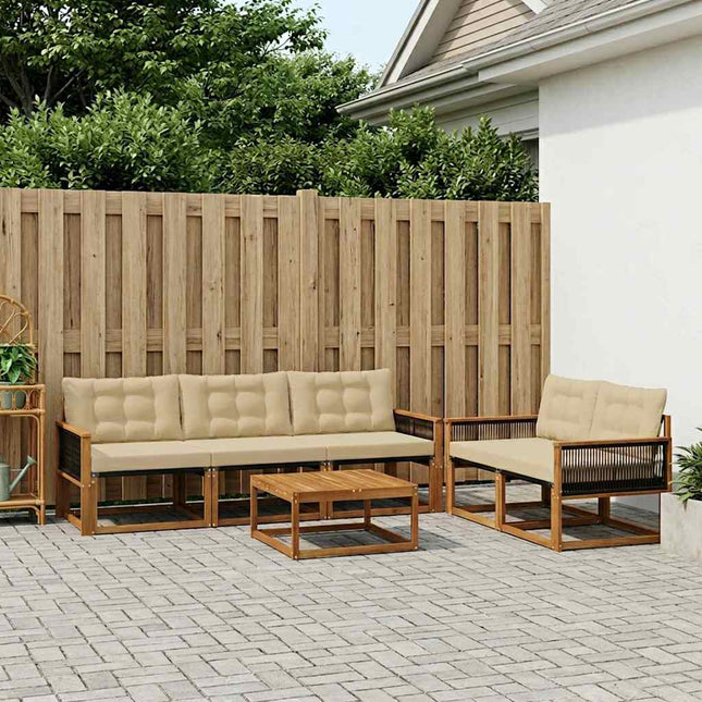 Udendørs sofagruppe med pude 6 pcs Naturlig og Beige