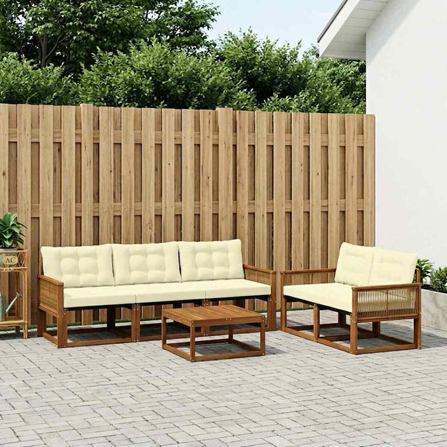 Udendørs sofagruppe med pude 6 pcs Naturlig og Fløde