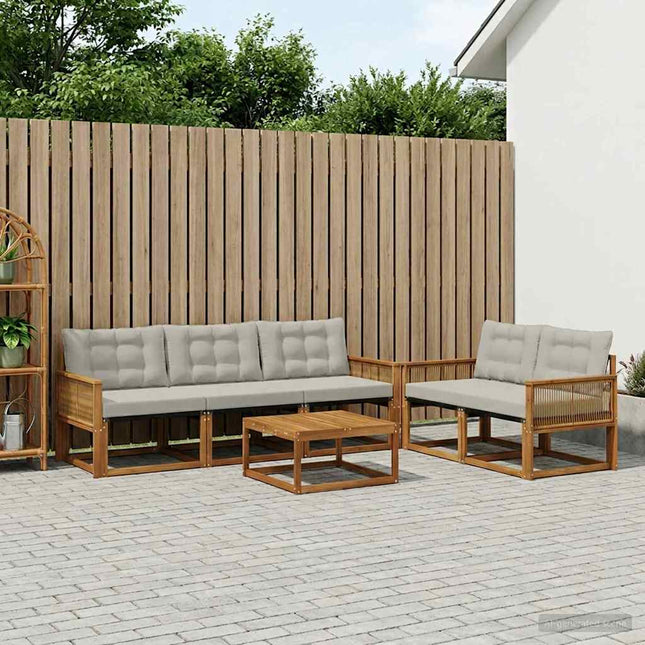 Udendørs sofagruppe med pude 6 pcs Naturfarvet og lysegrå
