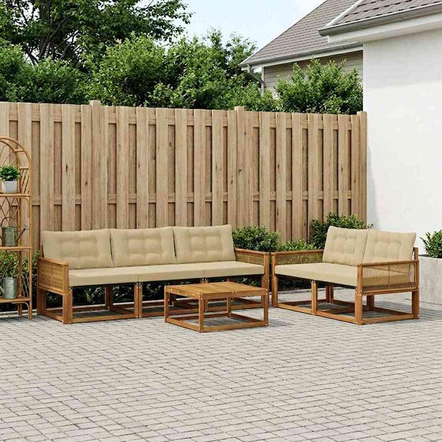 Udendørs sofagruppe med pude 6 pcs Naturlig og Beige