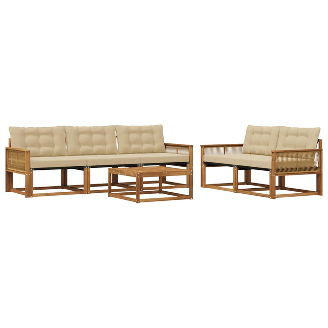 Udendørs sofagruppe med pude 6 pcs Naturlig og Beige