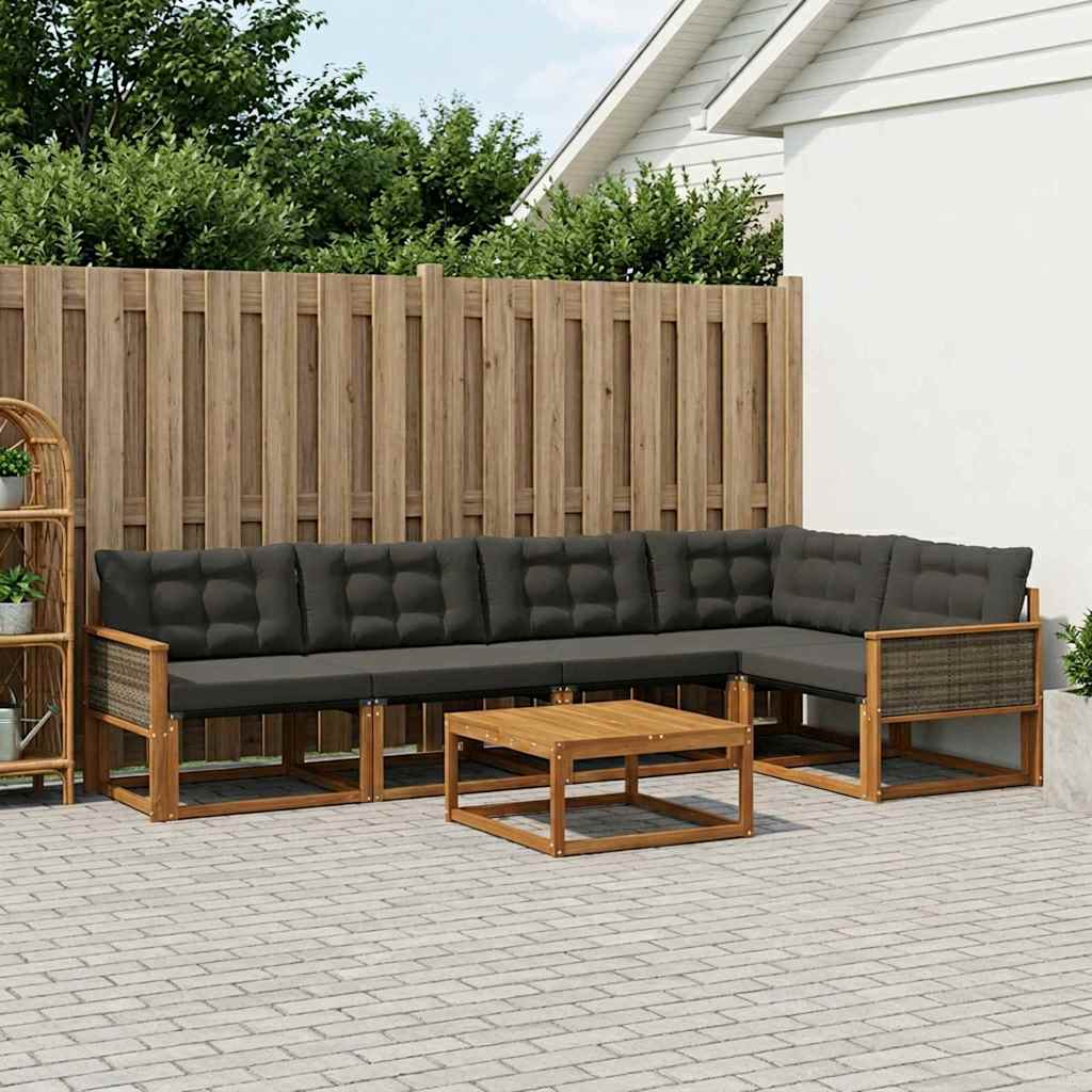 Udendørs sofagruppe med pude 7 pcs Naturfarvet og sort