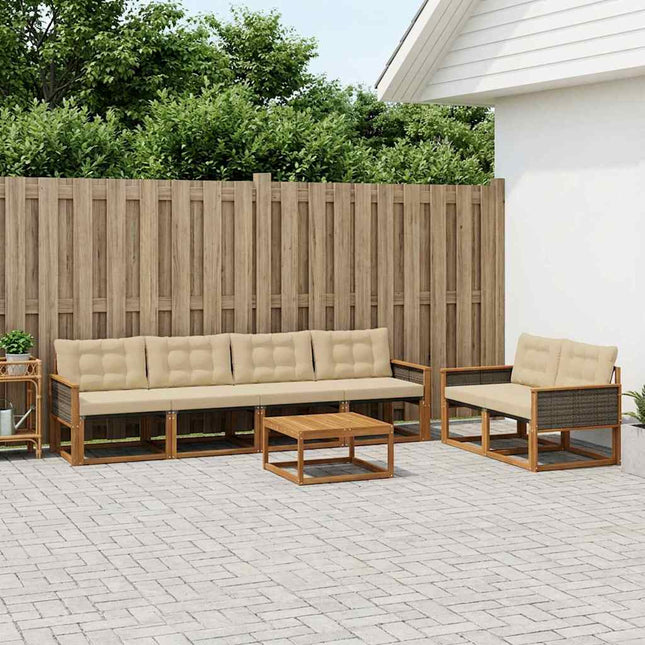 Udendørs sofagruppe med pude 7 pcs Naturlig og Beige