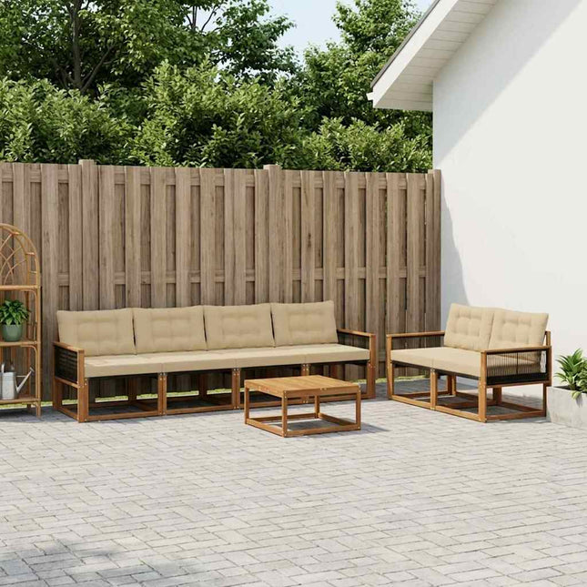 Udendørs sofagruppe med pude 7 pcs Naturlig og Beige