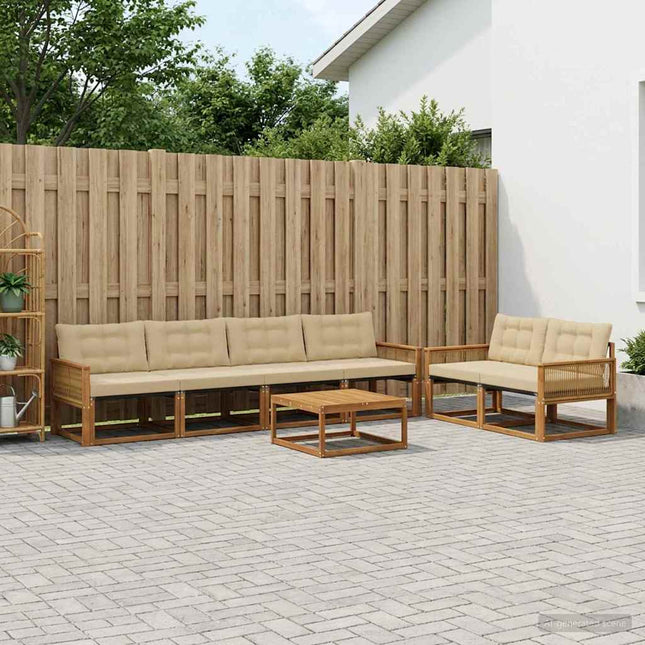 Udendørs sofagruppe med pude 7 pcs Naturlig og Beige