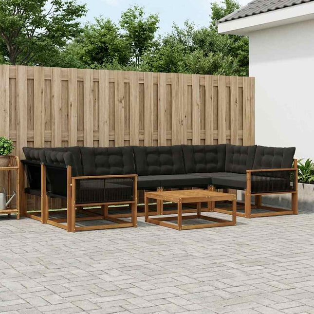 Udendørs sofagruppe med pude 7 pcs Naturfarvet og sort