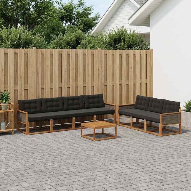 Udendørs sofagruppe med pude 8 pcs Naturfarvet og sort