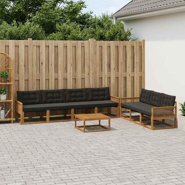 Udendørs sofagruppe med pude 8 pcs Naturfarvet og sort