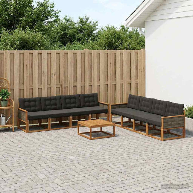 Udendørs sofagruppe med pude 9 pcs Naturfarvet og sort
