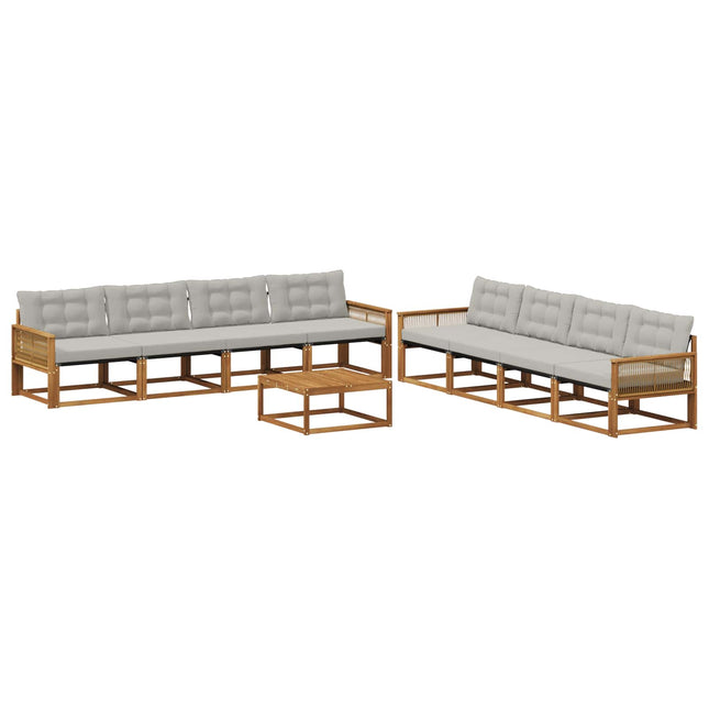 Udendørs sofagruppe med pude 9 pcs Naturfarvet og lysegrå