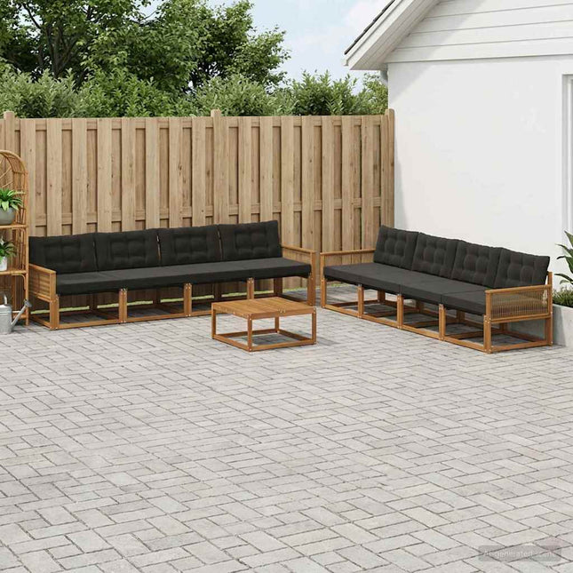 Udendørs sofagruppe med pude 9 pcs Naturfarvet og sort
