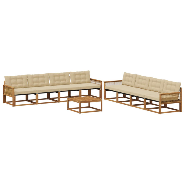 Udendørs sofagruppe med pude 9 pcs Naturlig og Beige