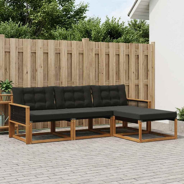 Udendørs sofagruppe med pude 4 pcs Naturfarvet og sort