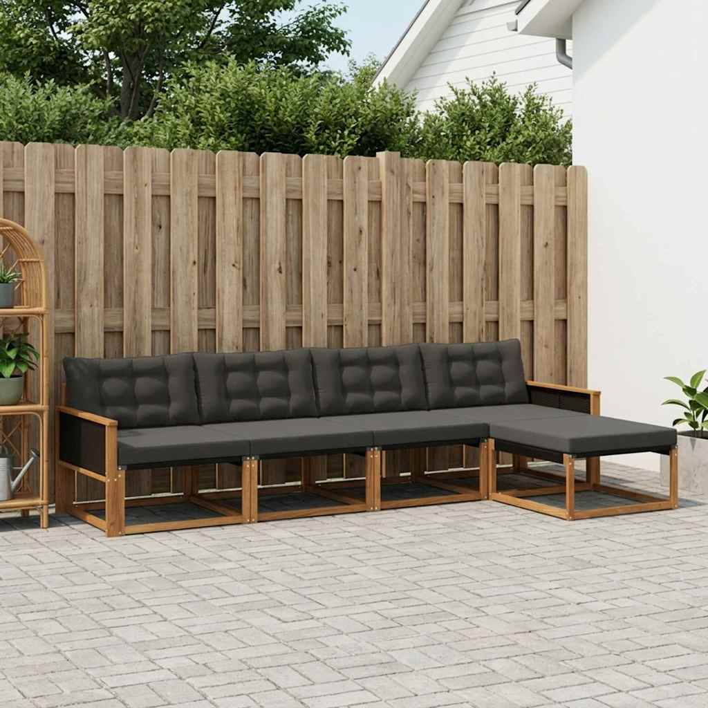 Udendørs sofagruppe med pude 5 pcs Naturfarvet og sort