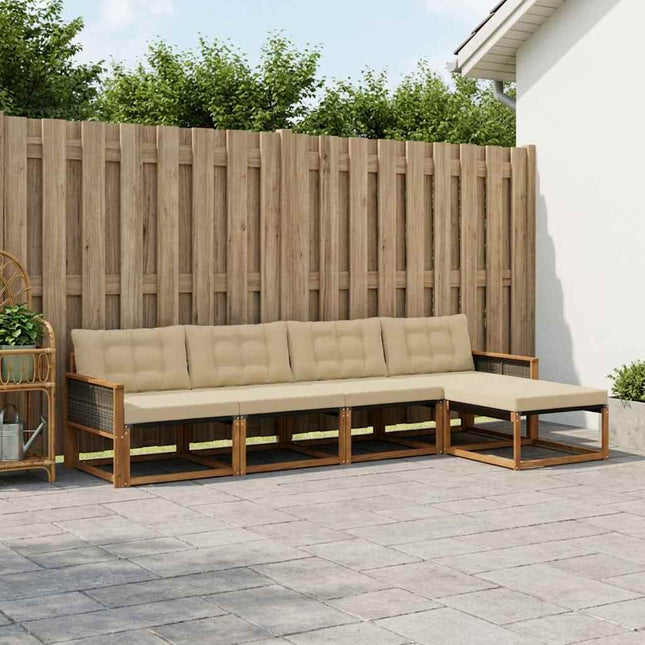 Udendørs sofagruppe med pude 5 pcs Naturlig og Beige