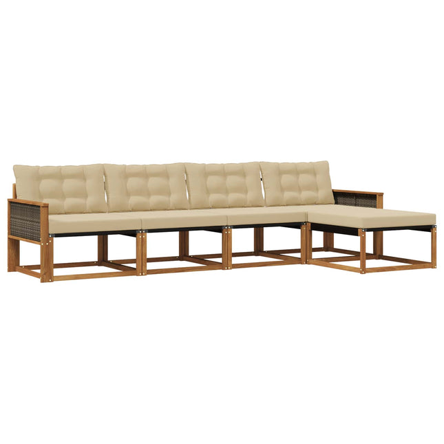 Udendørs sofagruppe med pude 5 pcs Naturlig og Beige