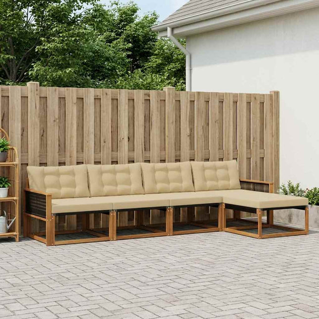 Udendørs sofagruppe med pude 5 pcs Naturlig og Beige