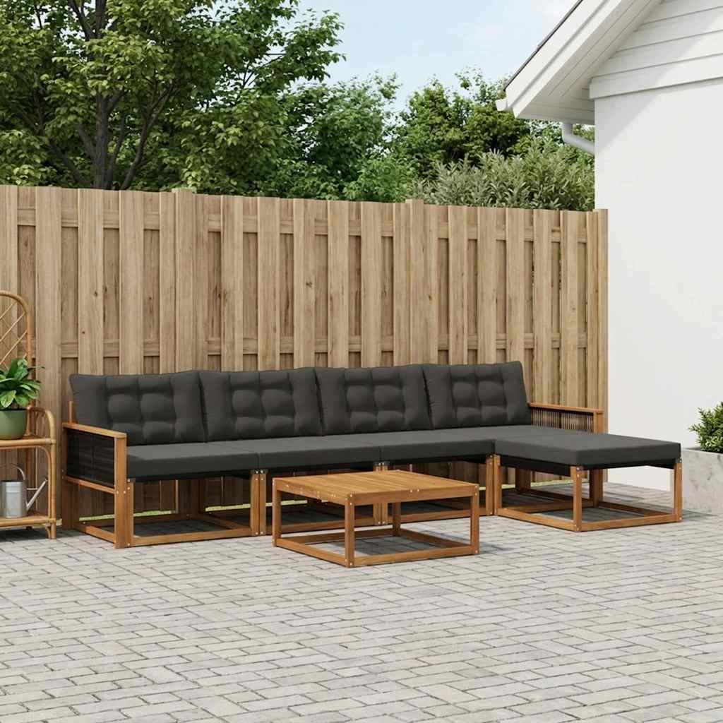 Udendørs sofagruppe med pude 6 pcs Naturfarvet og sort