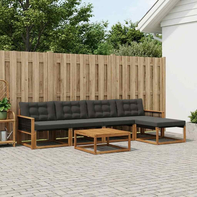 Udendørs sofagruppe med pude 6 pcs Naturfarvet og sort