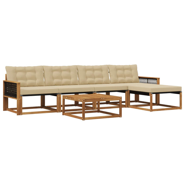 Udendørs sofagruppe med pude 6 pcs Naturlig og Beige