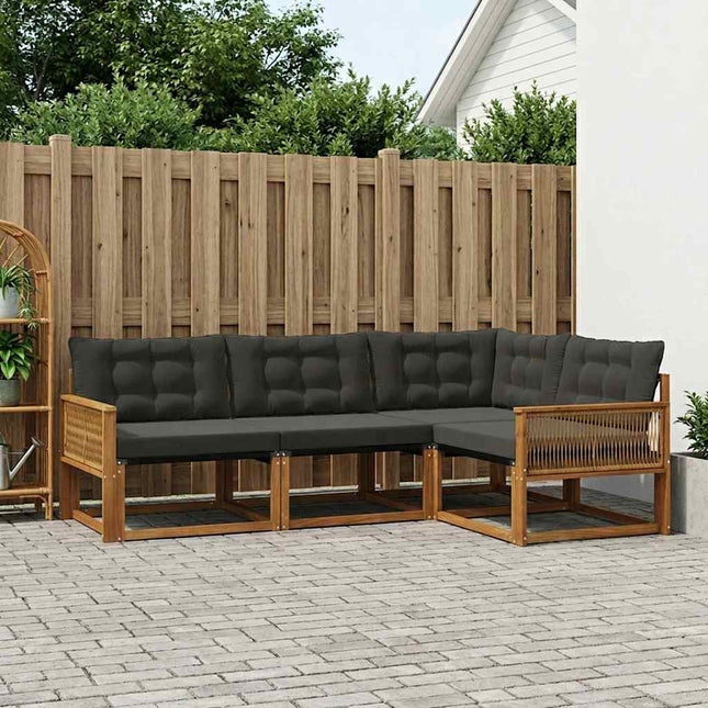 Udendørs sofagruppe med pude 4 pcs Naturfarvet og sort