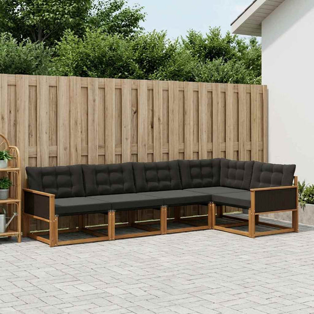 Udendørs sofagruppe med pude 5 pcs Naturfarvet og sort