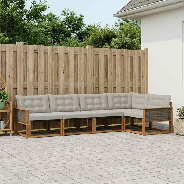 Udendørs sofagruppe med pude 5 pcs Naturfarvet og lysegrå