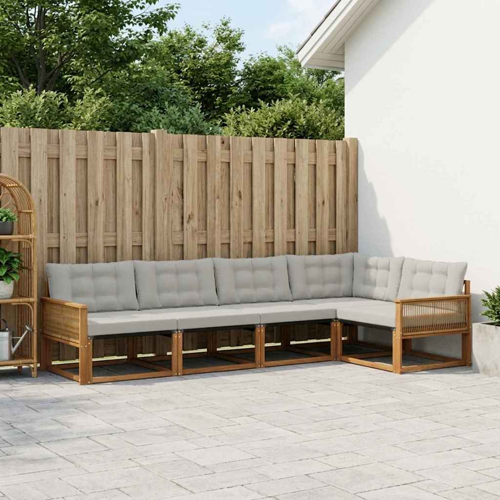 Udendørs sofagruppe med pude 5 pcs Naturfarvet og lysegrå
