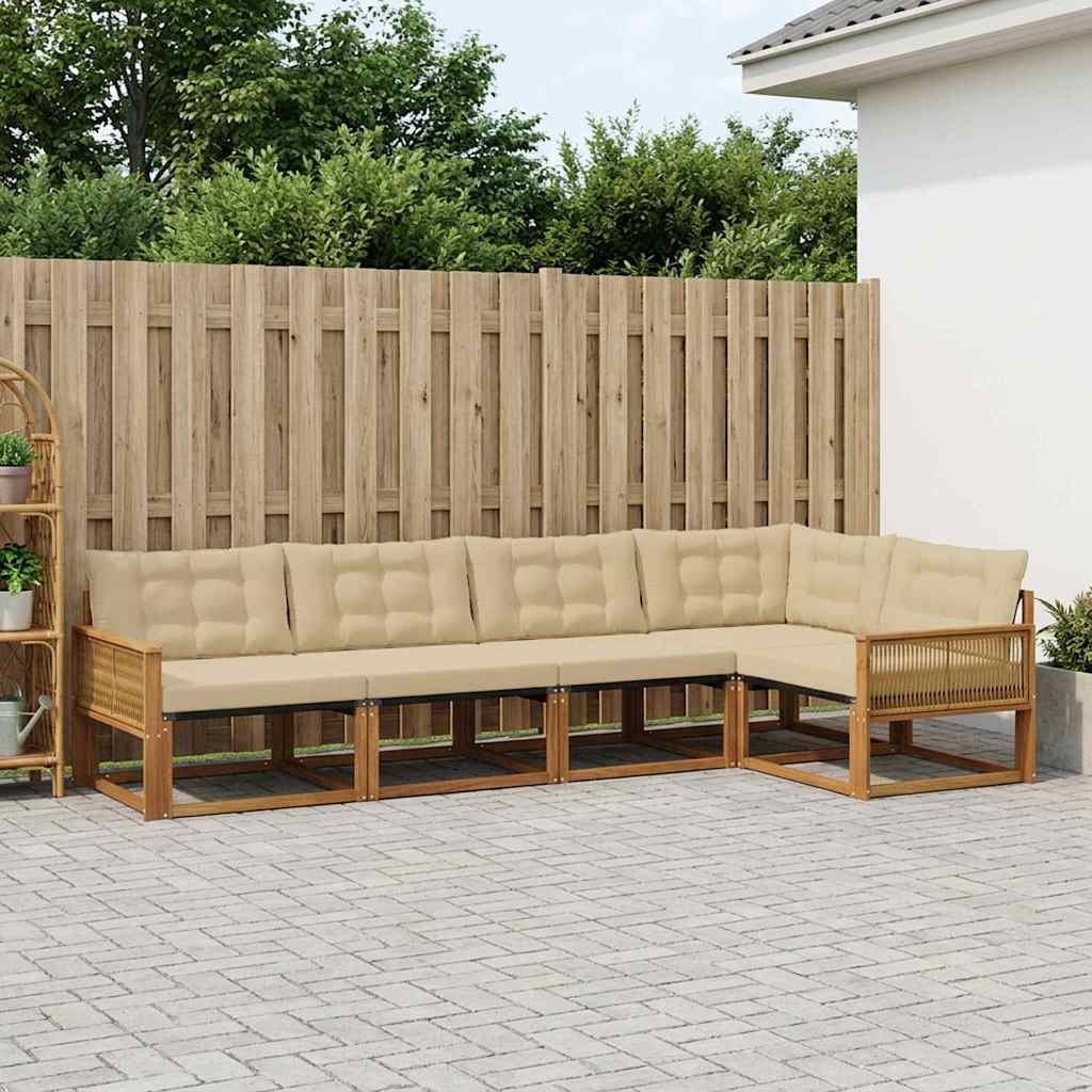 Udendørs sofagruppe med pude 5 pcs Naturlig og Beige