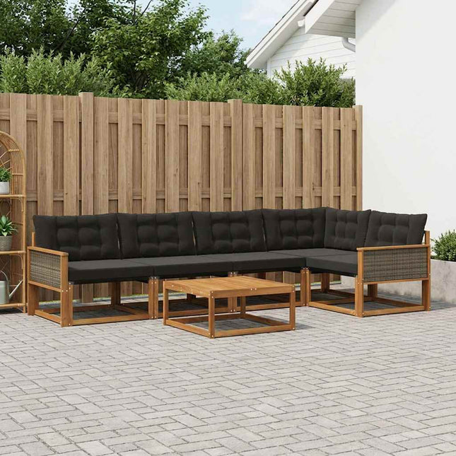 Udendørs sofagruppe med pude 6 pcs Naturfarvet og sort