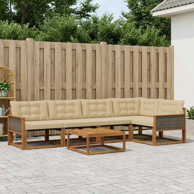 Udendørs sofagruppe med pude 6 pcs Naturlig og Beige