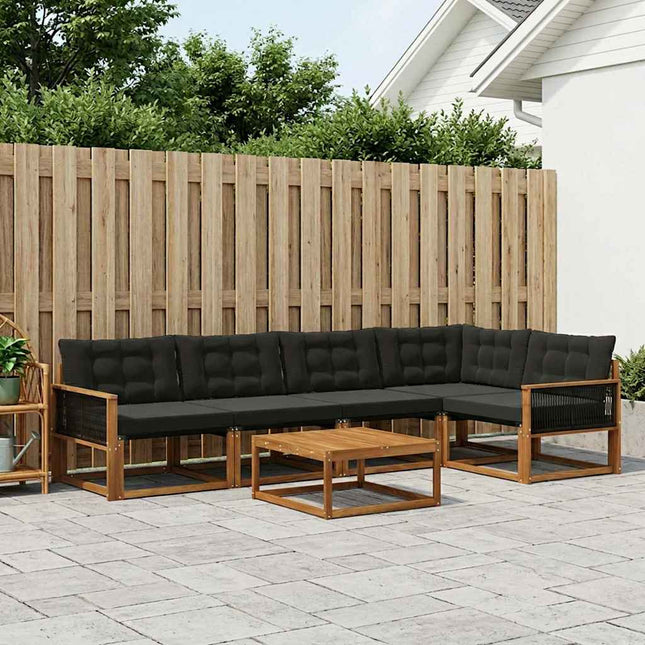 Udendørs sofagruppe med pude 6 pcs Naturfarvet og sort