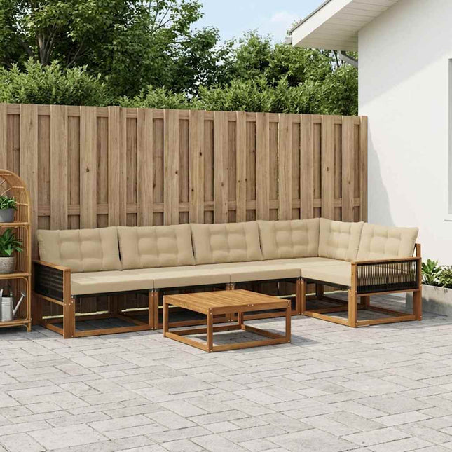 Udendørs sofagruppe med pude 6 pcs Naturlig og Beige