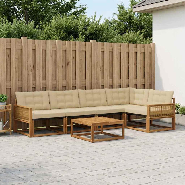 Udendørs sofagruppe med pude 6 pcs Naturlig og Beige