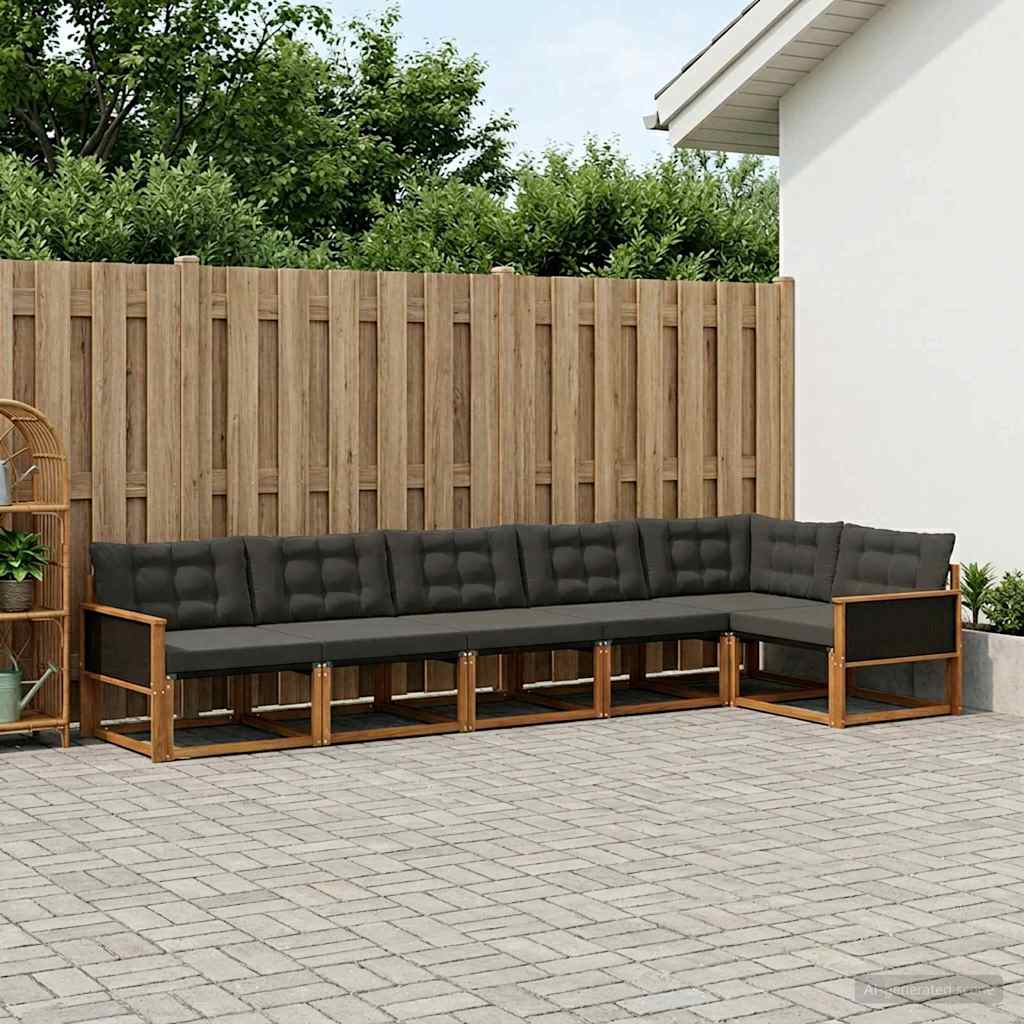 Udendørs sofagruppe med pude 6 pcs Naturfarvet og sort