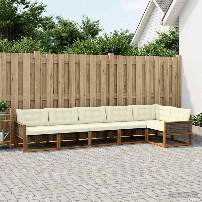 Udendørs sofagruppe med pude 6 pcs Naturlig og Fløde