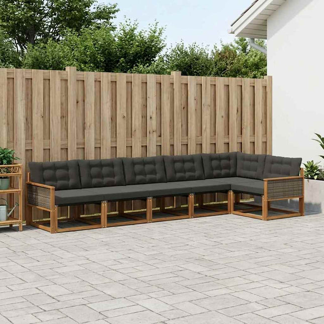 Udendørs sofagruppe med pude 6 pcs Naturfarvet og sort