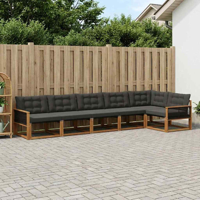 Udendørs sofagruppe med pude 6 pcs Naturfarvet og sort