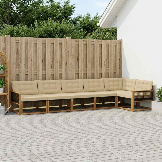 Udendørs sofagruppe med pude 6 pcs Naturlig og Beige