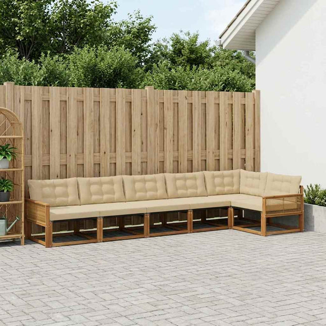 Udendørs sofagruppe med pude 6 pcs Naturlig og Beige