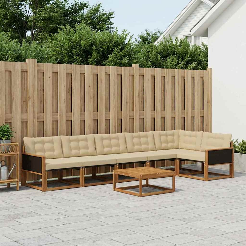 Udendørs sofagruppe med pude 7 pcs Naturlig og Beige
