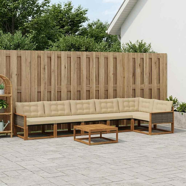 Udendørs sofagruppe med pude 7 pcs Naturlig og Beige