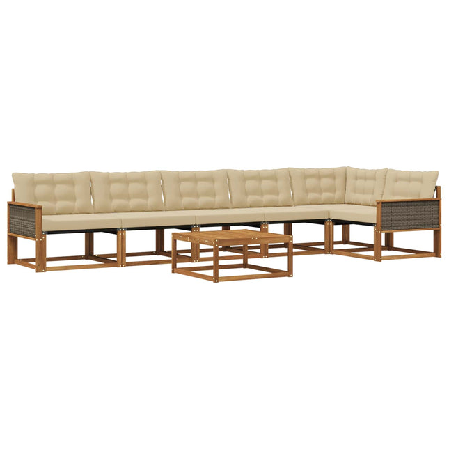 Udendørs sofagruppe med pude 7 pcs Naturlig og Beige