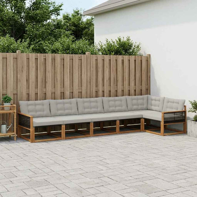 Udendørs sofagruppe med pude 7 pcs Naturfarvet og lysegrå